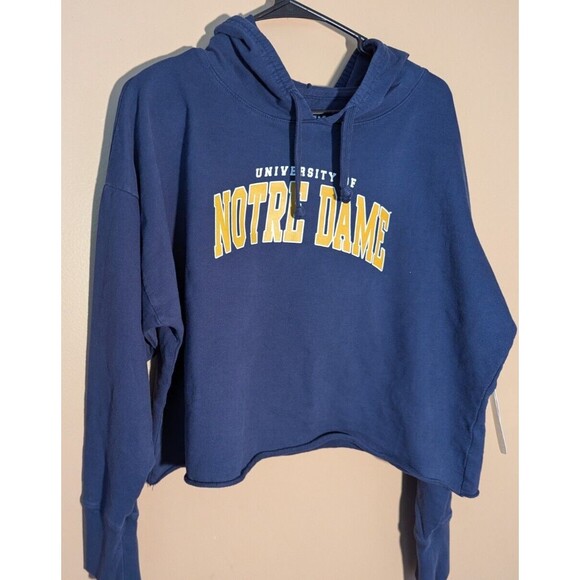 Notre Dame Crop Top Hoodie Womens Size X-Large Navy - New w/tags Zoozatz - Picture 4 of 15